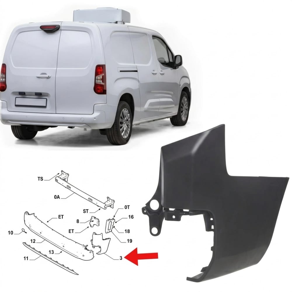 Rear right bumper corner for long diesel Partner