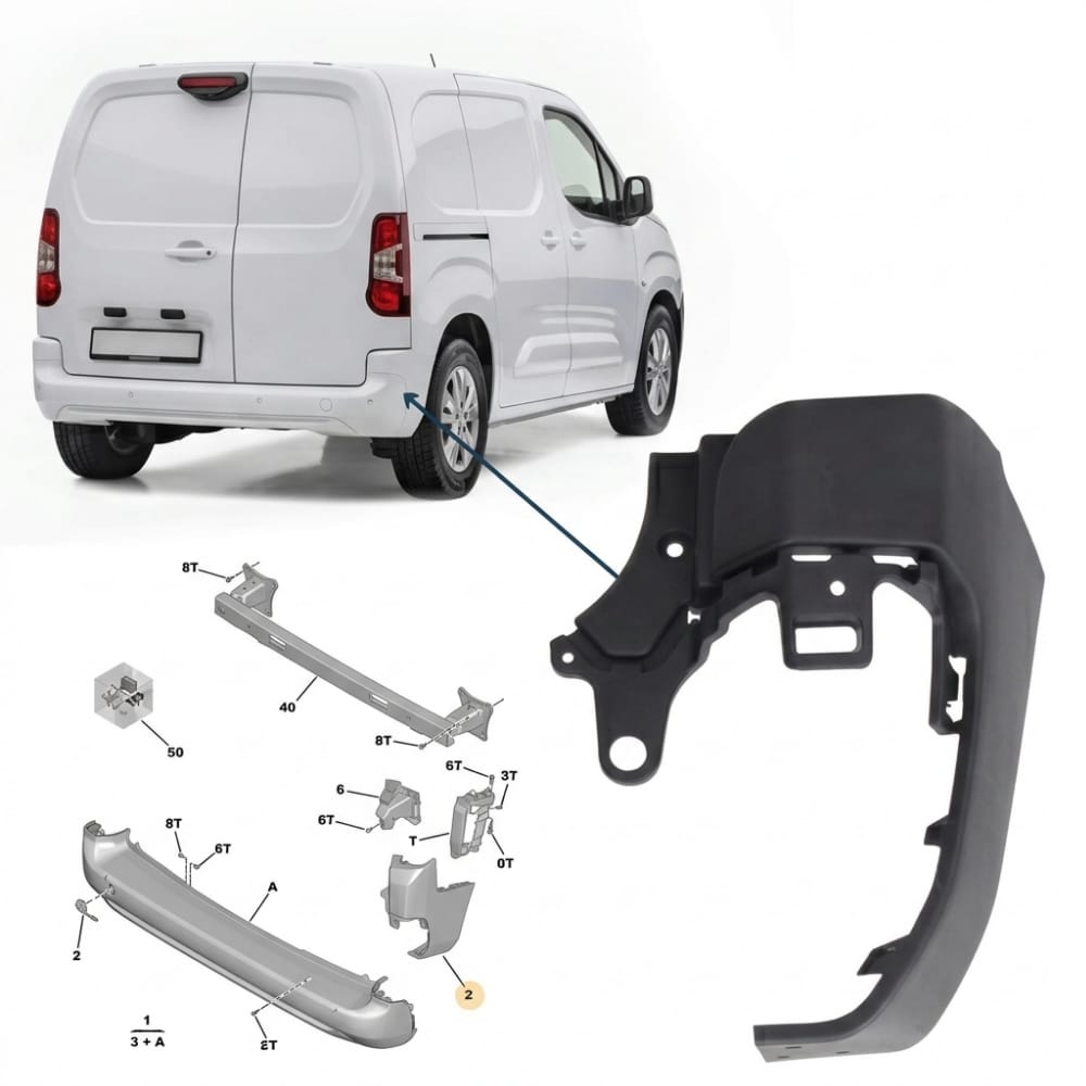 Rear right bumper corner for long-chassis Partner + New Doblò, Turkish