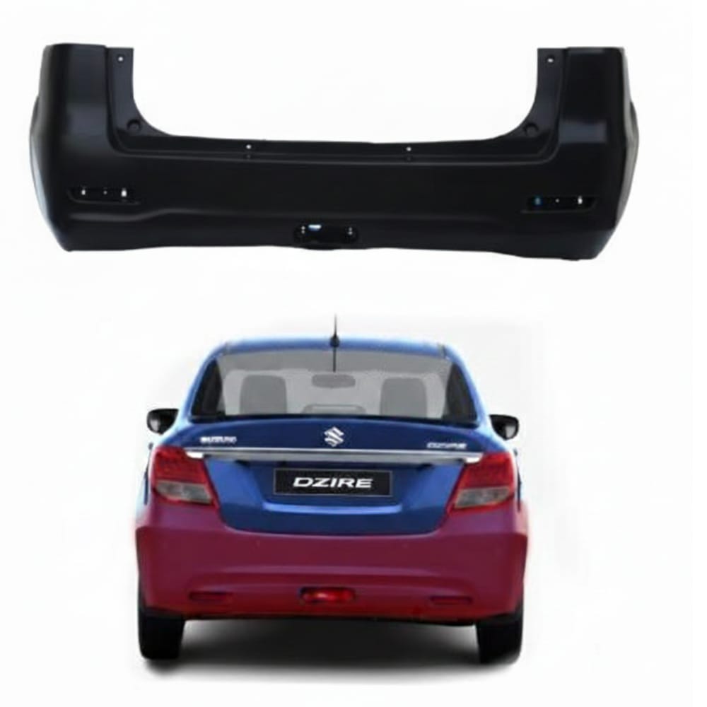 Rear bumper for Suzuki Dzire without sensor cutout, OEM (factory original) 2020–2025 models.